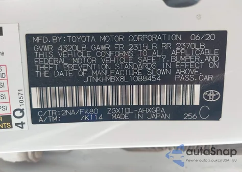 2020 Toyota C-Hr Xle from USA, damaged, VIN JTNKHMBX8L1088454